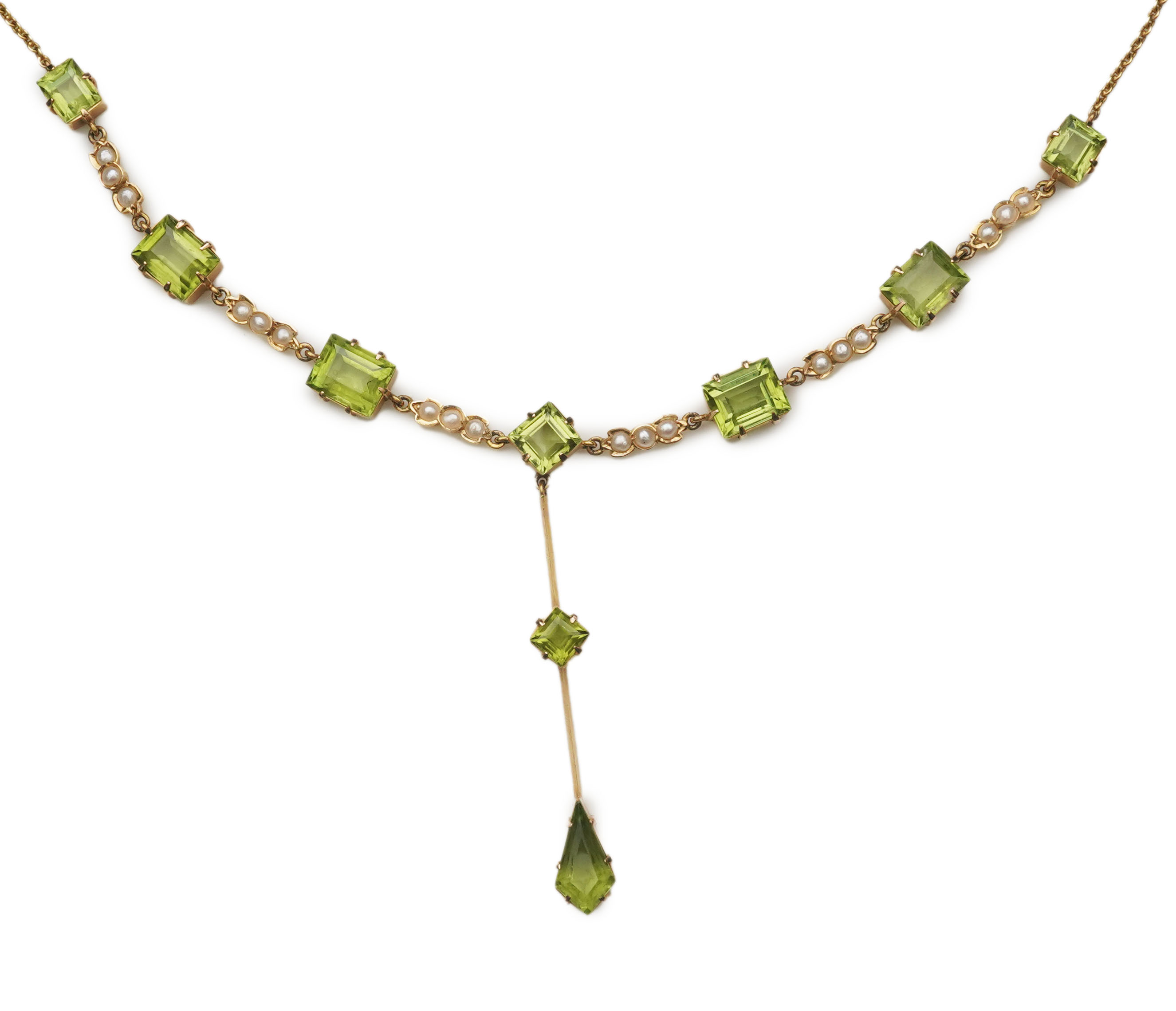 An Edwardian peridot and seed pearl necklace, early 20th century